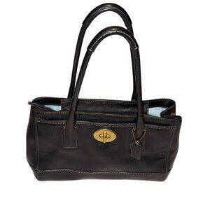 Authentic COACH Black Leather Tote Bag Turnlock Shoulder Bag 11554 Gold Hardware